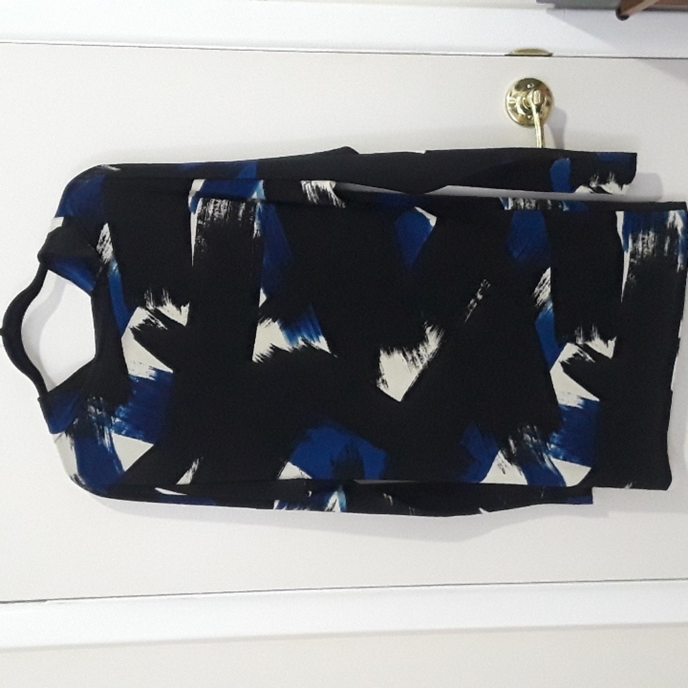 Norma Kamali Black, Blue & White Cowl Neck Dress, Convertible Neckline